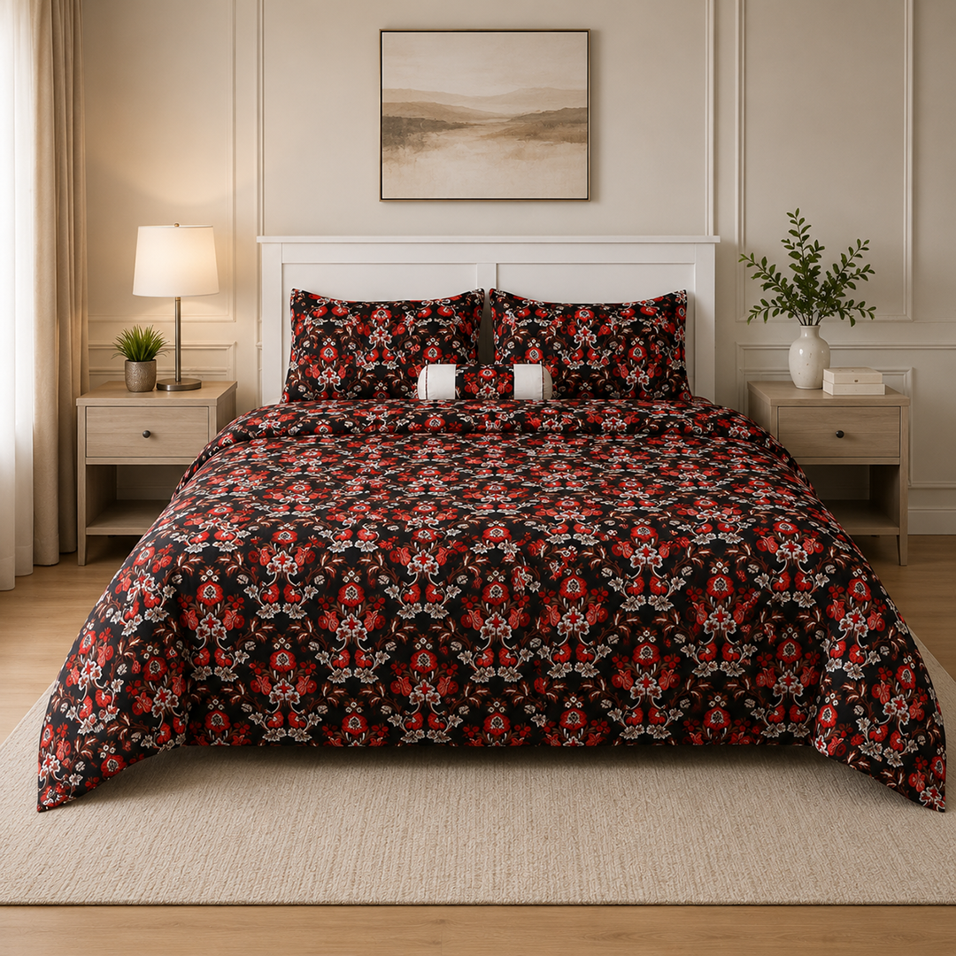 Noir Bloom - 3 Pcs Bedsheet King