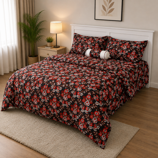 Noir Bloom - 3 Pcs Bedsheet King