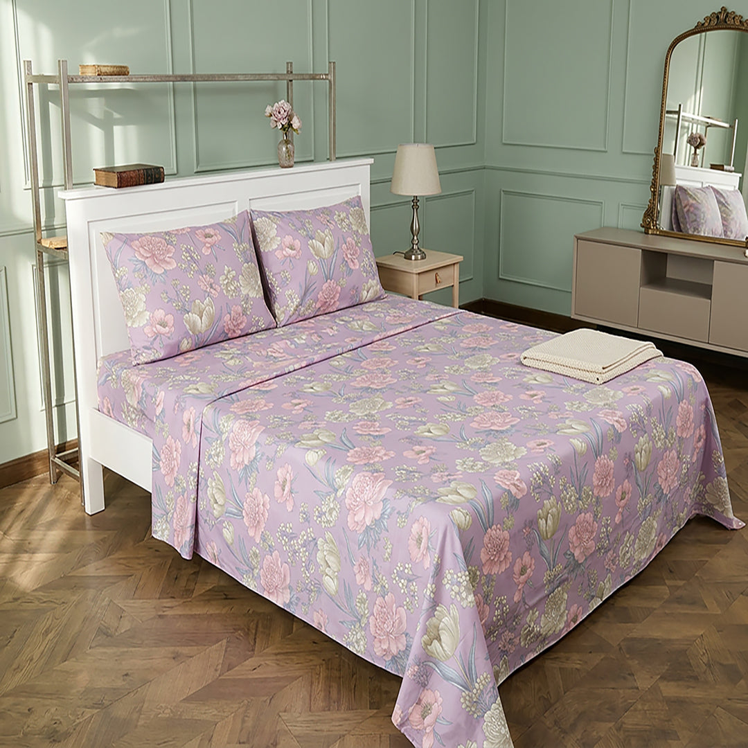 Lavender Bloom - 3 Pcs Bedsheet King